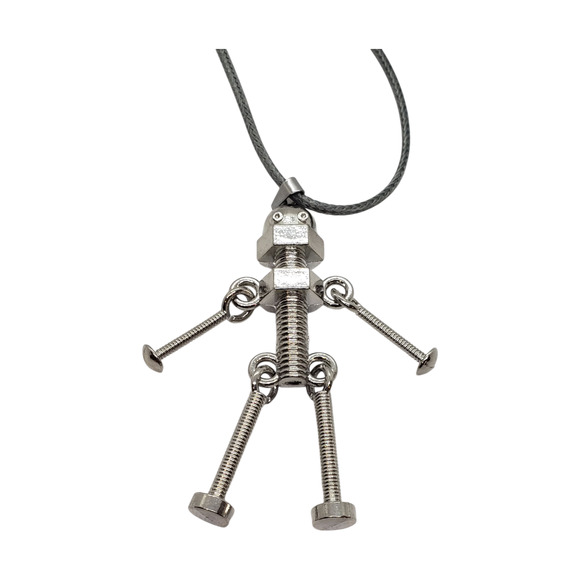 Industrial Robot Pendant Necklace Metal Screw Bolt Figure Steampunk Jewelry Gift - Picture 1 of 7